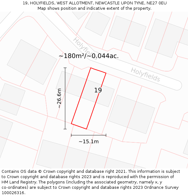 19, HOLYFIELDS, WEST ALLOTMENT, NEWCASTLE UPON TYNE, NE27 0EU: Plot and title map
