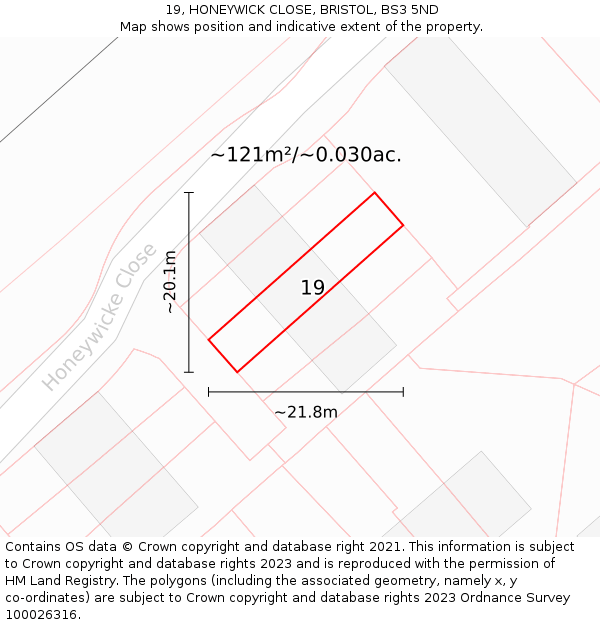 19, HONEYWICK CLOSE, BRISTOL, BS3 5ND: Plot and title map