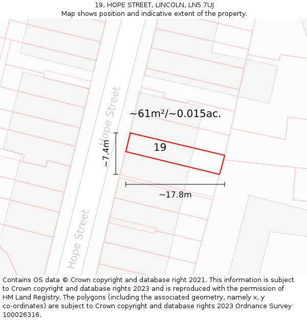 19, HOPE STREET, LINCOLN, LN5 7UJ: Plot and title map