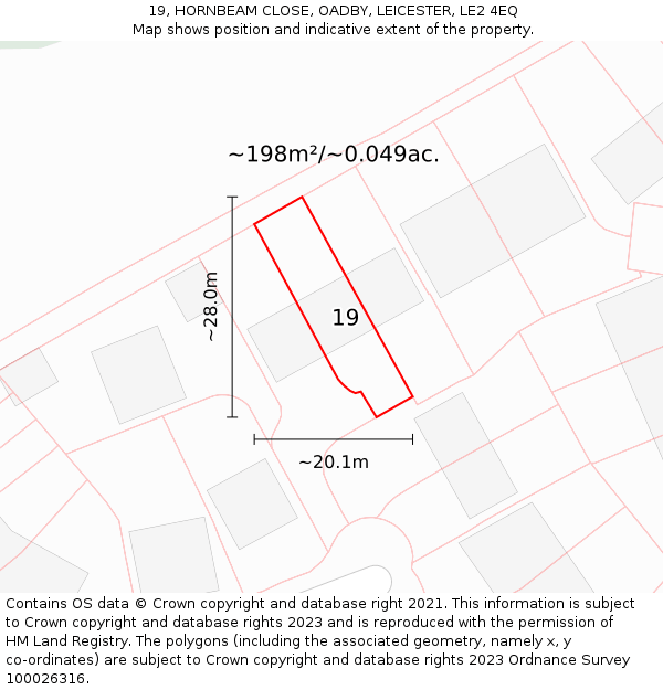 19, HORNBEAM CLOSE, OADBY, LEICESTER, LE2 4EQ: Plot and title map