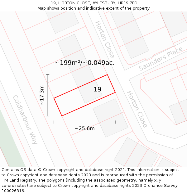 19, HORTON CLOSE, AYLESBURY, HP19 7FD: Plot and title map