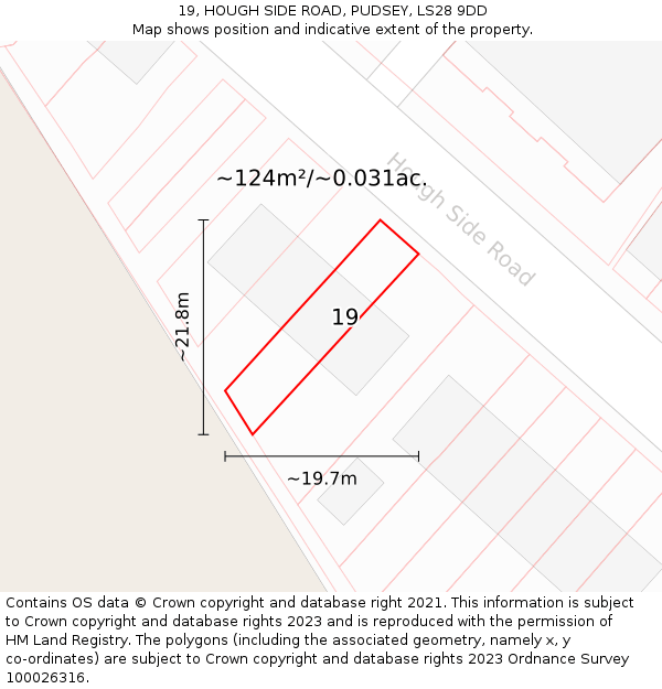 19, HOUGH SIDE ROAD, PUDSEY, LS28 9DD: Plot and title map