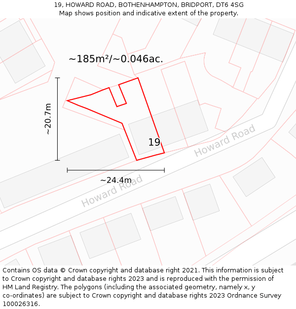 19, HOWARD ROAD, BOTHENHAMPTON, BRIDPORT, DT6 4SG: Plot and title map