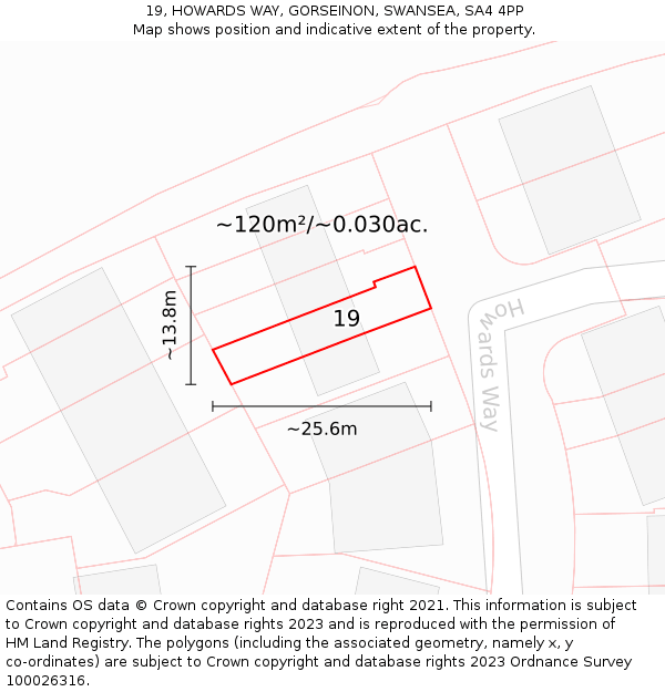 19, HOWARDS WAY, GORSEINON, SWANSEA, SA4 4PP: Plot and title map