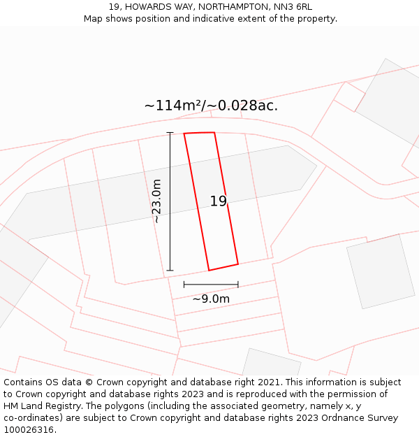19, HOWARDS WAY, NORTHAMPTON, NN3 6RL: Plot and title map