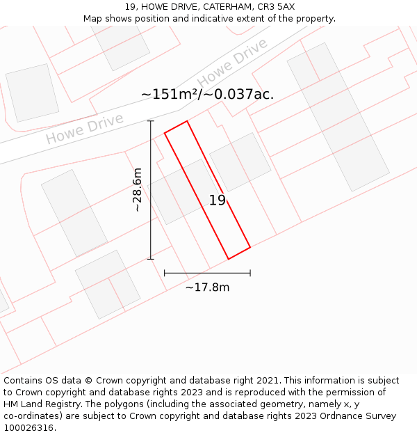 19, HOWE DRIVE, CATERHAM, CR3 5AX: Plot and title map