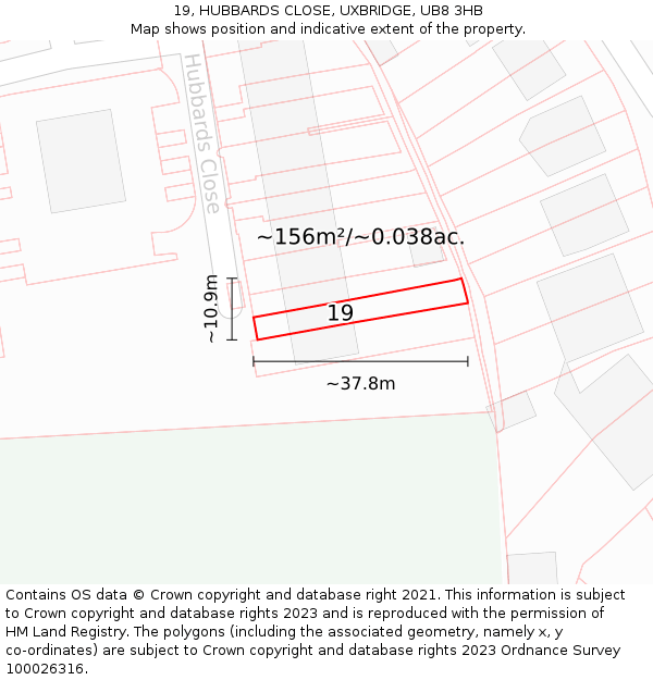19, HUBBARDS CLOSE, UXBRIDGE, UB8 3HB: Plot and title map
