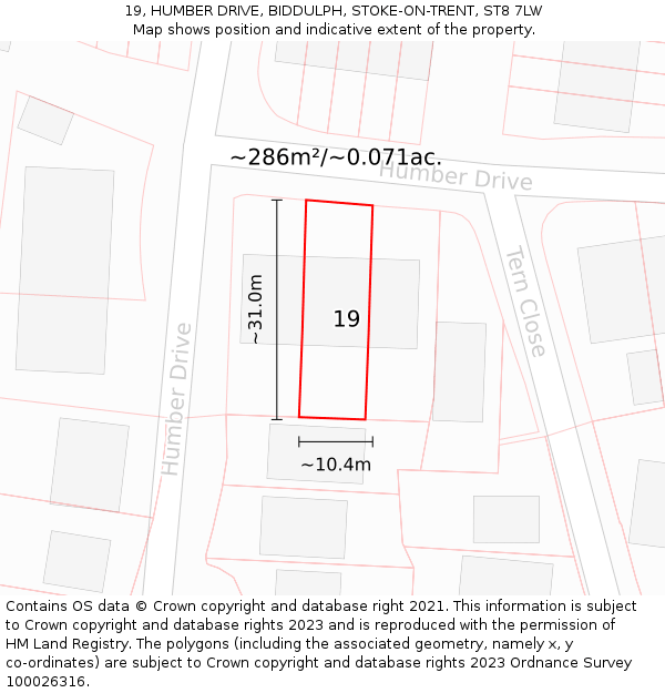 19, HUMBER DRIVE, BIDDULPH, STOKE-ON-TRENT, ST8 7LW: Plot and title map