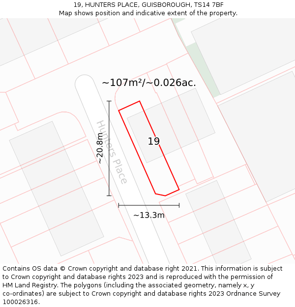 19, HUNTERS PLACE, GUISBOROUGH, TS14 7BF: Plot and title map