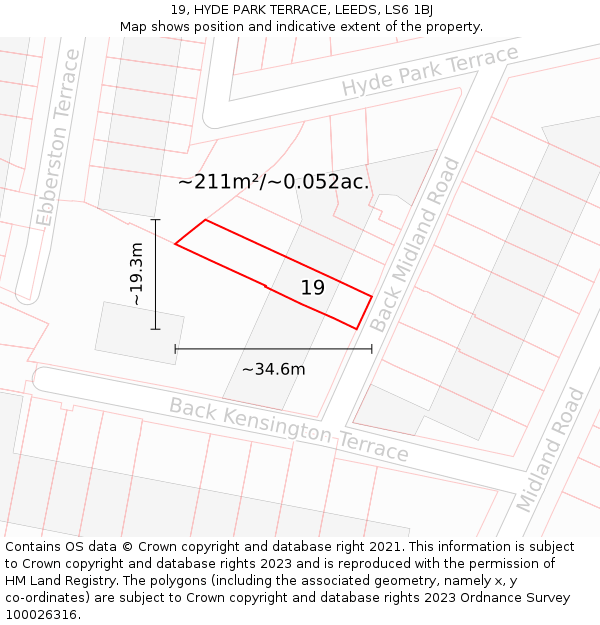 19, HYDE PARK TERRACE, LEEDS, LS6 1BJ: Plot and title map