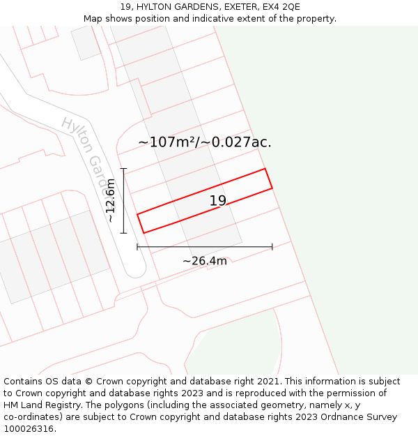 19, HYLTON GARDENS, EXETER, EX4 2QE: Plot and title map