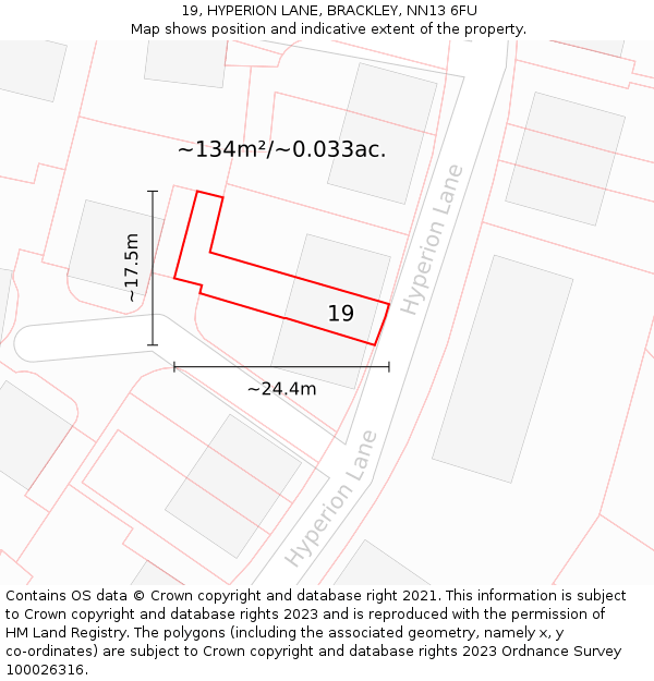 19, HYPERION LANE, BRACKLEY, NN13 6FU: Plot and title map