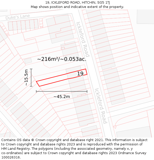 19, ICKLEFORD ROAD, HITCHIN, SG5 1TJ: Plot and title map