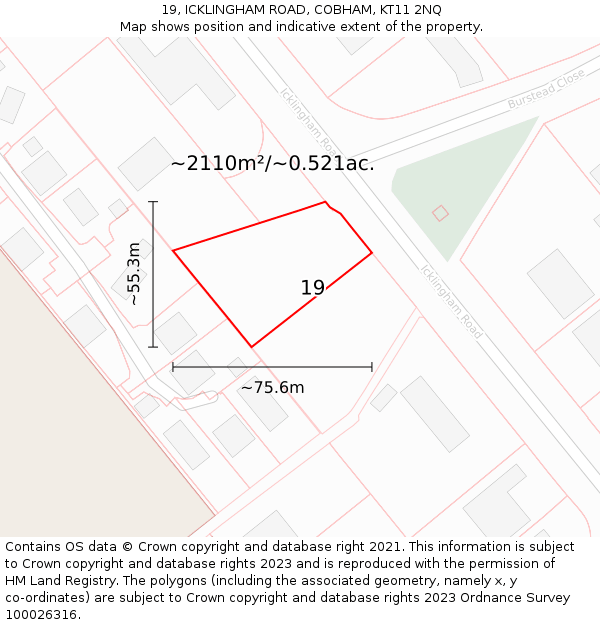 19, ICKLINGHAM ROAD, COBHAM, KT11 2NQ: Plot and title map