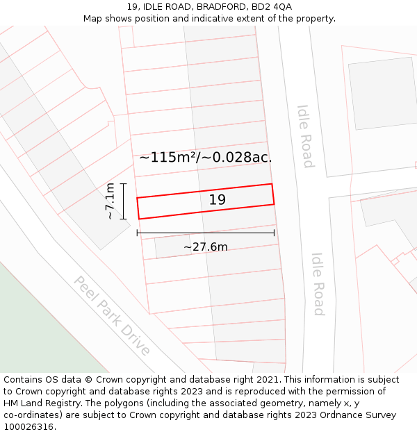 19, IDLE ROAD, BRADFORD, BD2 4QA: Plot and title map