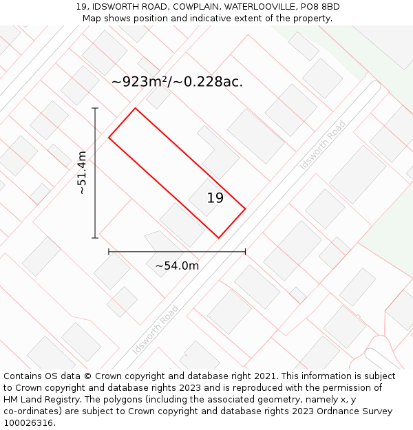 19, IDSWORTH ROAD, COWPLAIN, WATERLOOVILLE, PO8 8BD: Plot and title map