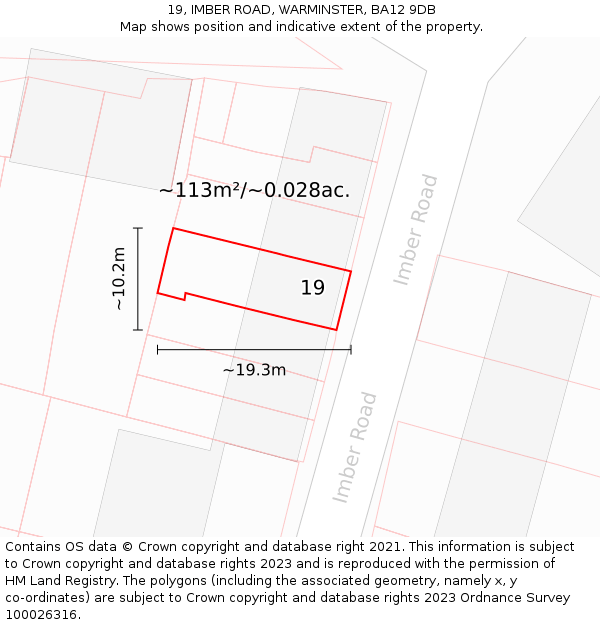 19, IMBER ROAD, WARMINSTER, BA12 9DB: Plot and title map