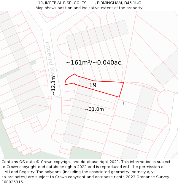19, IMPERIAL RISE, COLESHILL, BIRMINGHAM, B46 1UG: Plot and title map