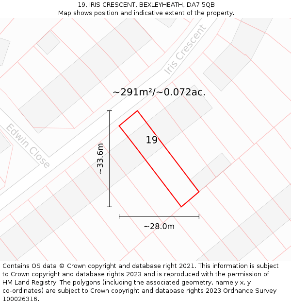 19, IRIS CRESCENT, BEXLEYHEATH, DA7 5QB: Plot and title map