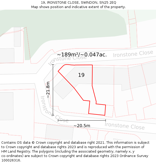 19, IRONSTONE CLOSE, SWINDON, SN25 2EQ: Plot and title map