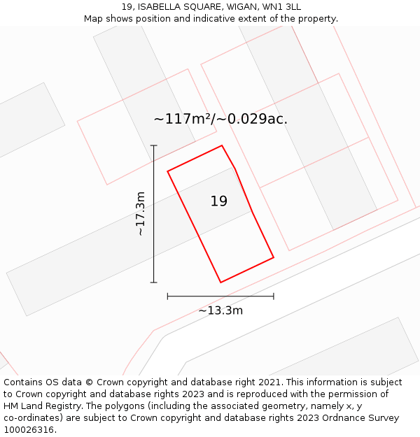 19, ISABELLA SQUARE, WIGAN, WN1 3LL: Plot and title map
