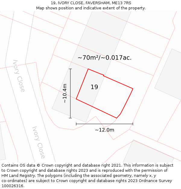 19, IVORY CLOSE, FAVERSHAM, ME13 7RS: Plot and title map