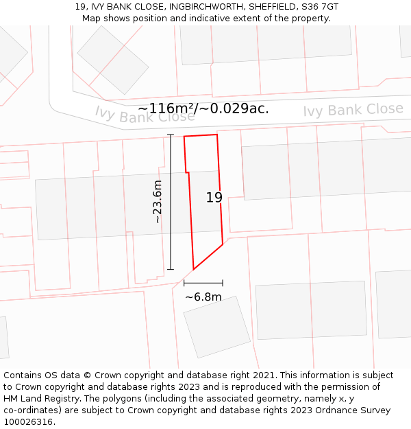 19, IVY BANK CLOSE, INGBIRCHWORTH, SHEFFIELD, S36 7GT: Plot and title map