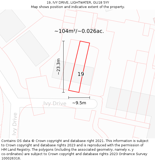19, IVY DRIVE, LIGHTWATER, GU18 5YY: Plot and title map