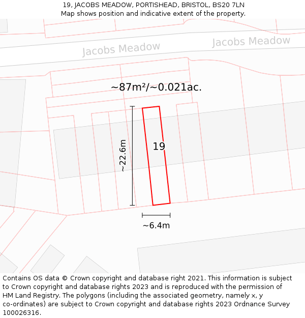 19, JACOBS MEADOW, PORTISHEAD, BRISTOL, BS20 7LN: Plot and title map