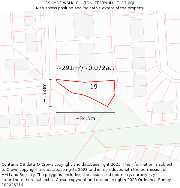 19, JADE WALK, CHILTON, FERRYHILL, DL17 0QL: Plot and title map