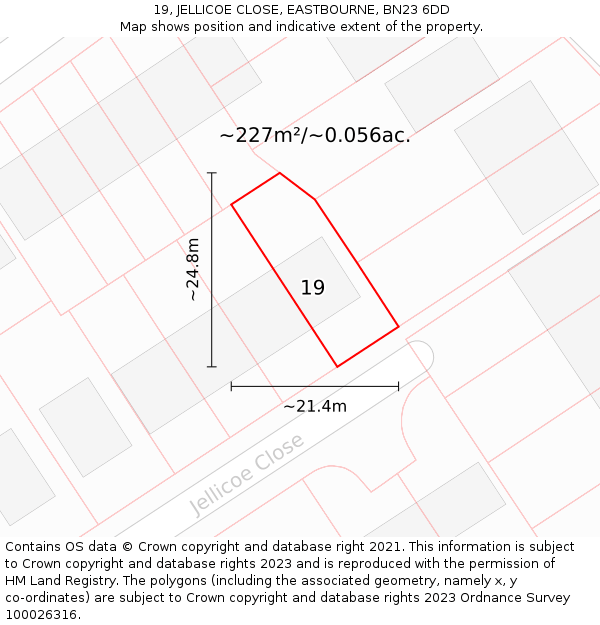 19, JELLICOE CLOSE, EASTBOURNE, BN23 6DD: Plot and title map