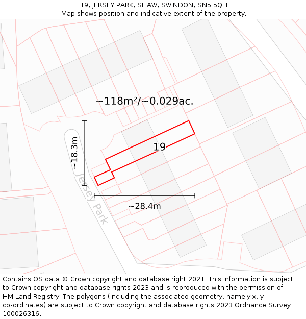 19, JERSEY PARK, SHAW, SWINDON, SN5 5QH: Plot and title map