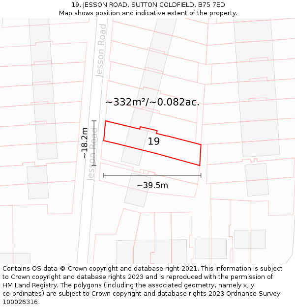 19, JESSON ROAD, SUTTON COLDFIELD, B75 7ED: Plot and title map