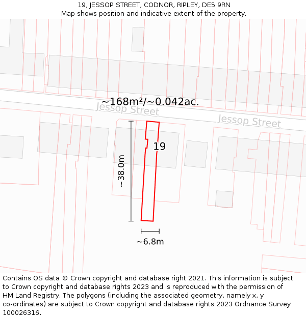 19, JESSOP STREET, CODNOR, RIPLEY, DE5 9RN: Plot and title map