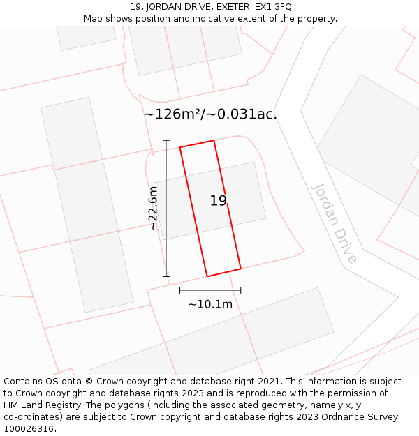 19, JORDAN DRIVE, EXETER, EX1 3FQ: Plot and title map