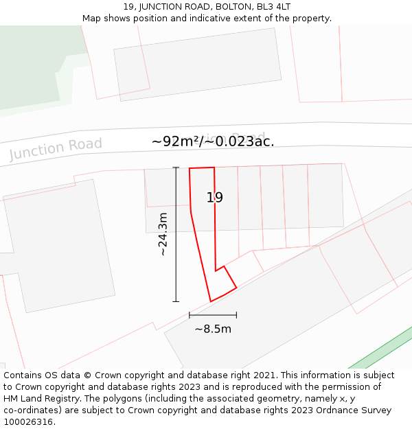 19, JUNCTION ROAD, BOLTON, BL3 4LT: Plot and title map