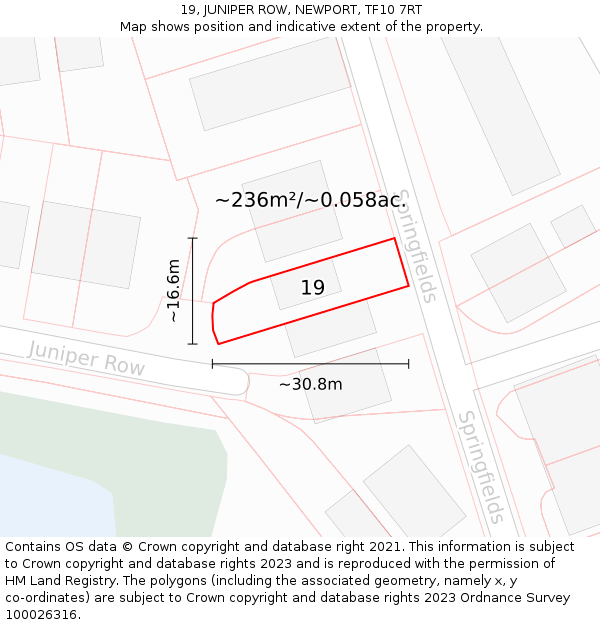 19, JUNIPER ROW, NEWPORT, TF10 7RT: Plot and title map