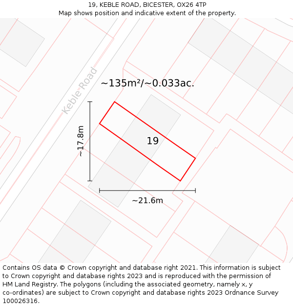 19, KEBLE ROAD, BICESTER, OX26 4TP: Plot and title map