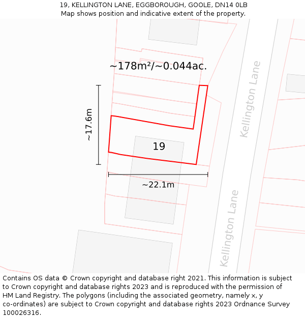 19, KELLINGTON LANE, EGGBOROUGH, GOOLE, DN14 0LB: Plot and title map