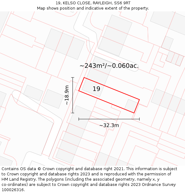 19, KELSO CLOSE, RAYLEIGH, SS6 9RT: Plot and title map