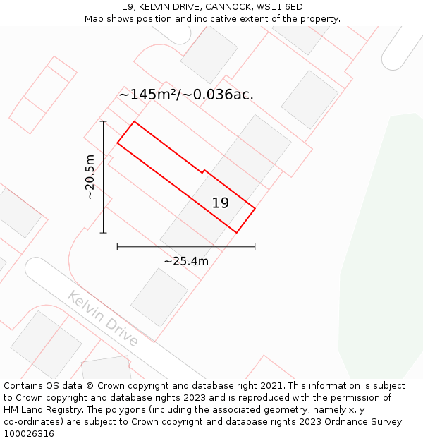 19, KELVIN DRIVE, CANNOCK, WS11 6ED: Plot and title map