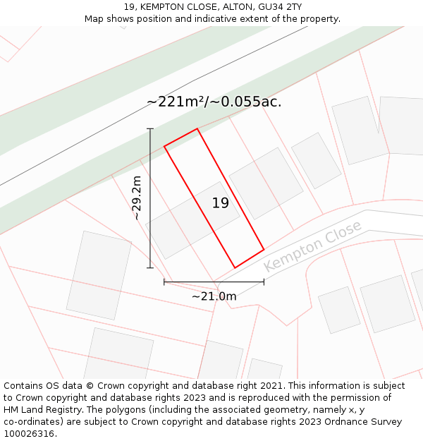 19, KEMPTON CLOSE, ALTON, GU34 2TY: Plot and title map