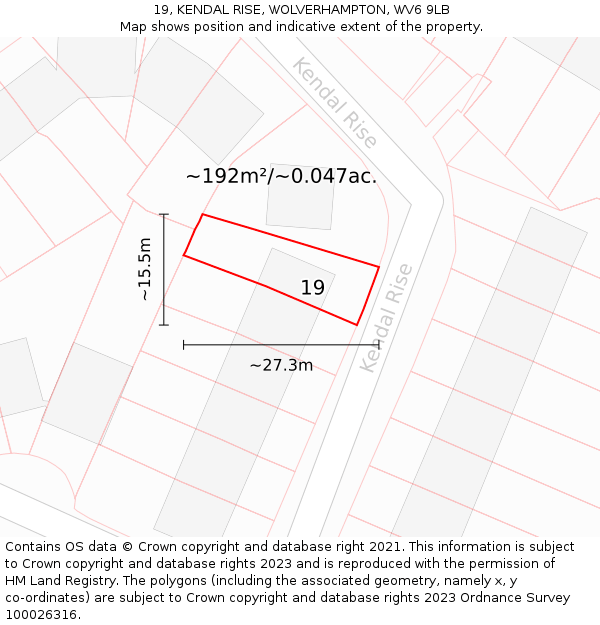 19, KENDAL RISE, WOLVERHAMPTON, WV6 9LB: Plot and title map
