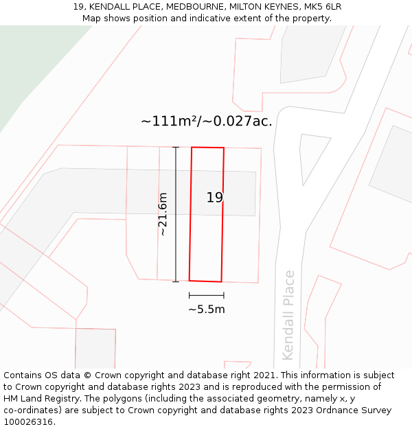 19, KENDALL PLACE, MEDBOURNE, MILTON KEYNES, MK5 6LR: Plot and title map
