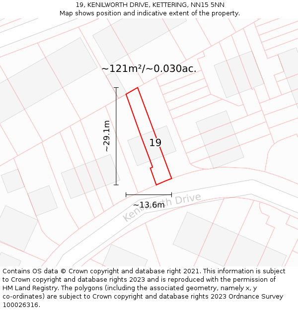 19, KENILWORTH DRIVE, KETTERING, NN15 5NN: Plot and title map