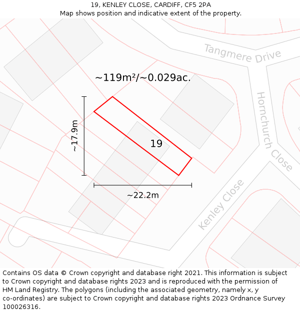 19, KENLEY CLOSE, CARDIFF, CF5 2PA: Plot and title map