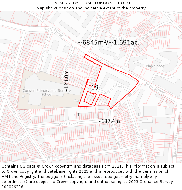 19, KENNEDY CLOSE, LONDON, E13 0BT: Plot and title map
