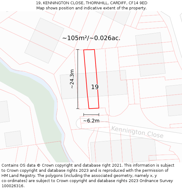 19, KENNINGTON CLOSE, THORNHILL, CARDIFF, CF14 9ED: Plot and title map