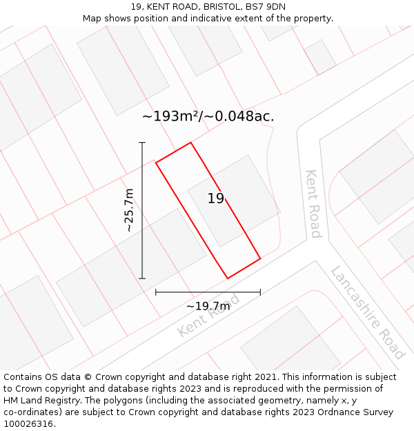 19, KENT ROAD, BRISTOL, BS7 9DN: Plot and title map