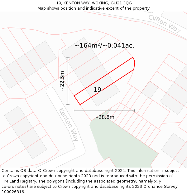 19, KENTON WAY, WOKING, GU21 3QG: Plot and title map